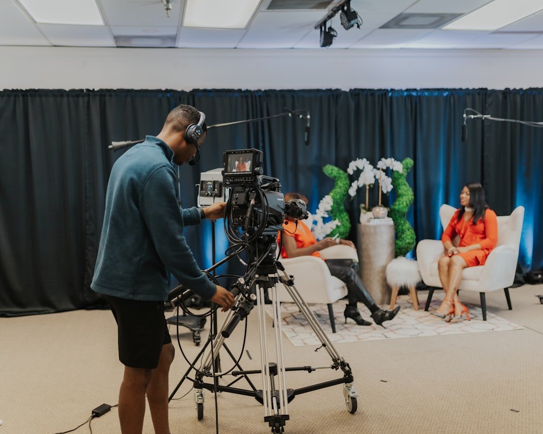 Professional television camera on set in a studio