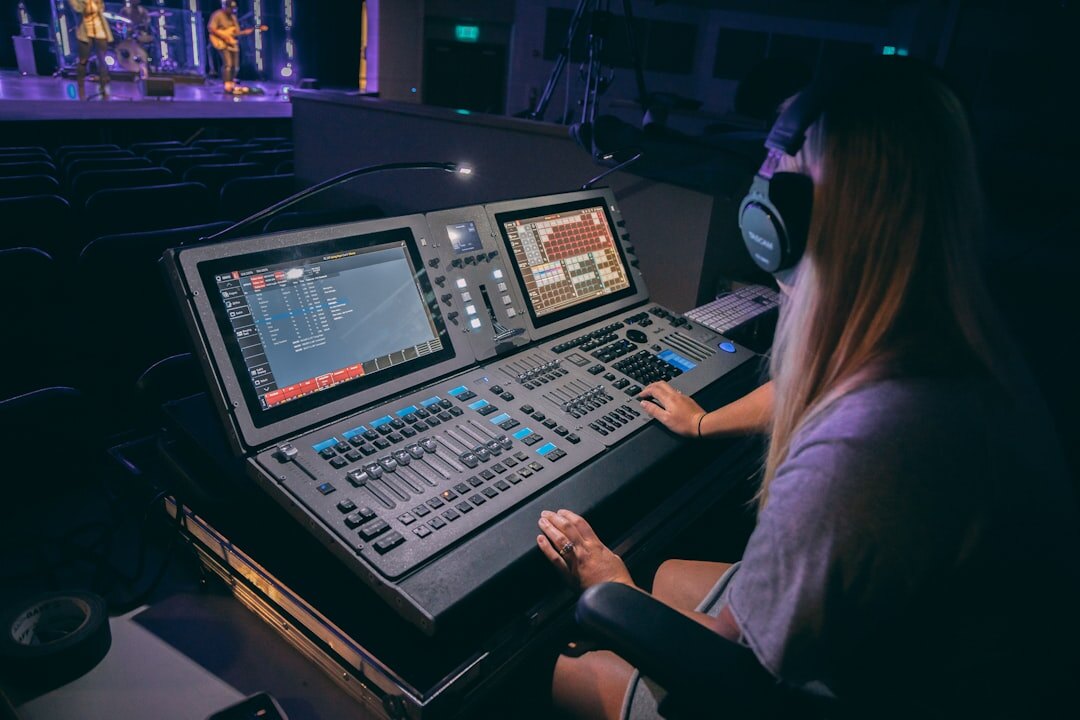 Modern TV production studio with equipment and screens